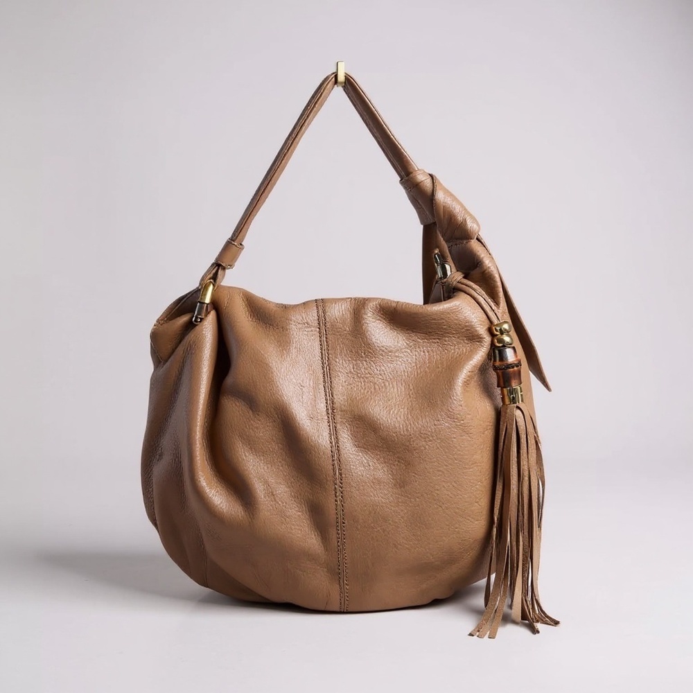 Gucci Vintage Tan Leather Bamboo Tassel Hobo Bag Made in Italy Authentic - Picture 7 of 10